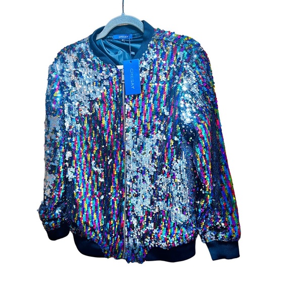 CRESAY Colorful Sequin Zip Up BOMBER JACKET! Woman’s Size Medium - Picture 7 of 14